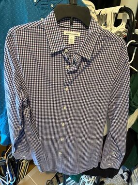 Amazon Essentials Blue and Purple Gingham Button-Down Dress Shirt